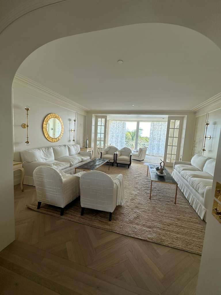 Painted arched doorway and living area